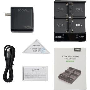 مجموعة شاحن سريع Accsoon TopRig 100W 4-Bay NP-F مع كابل 100W، ومحول طاقة PD 100W in Kuwait