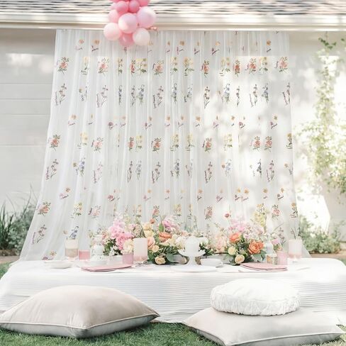 Tegeme 10x10ft زهرة برية الديكور خلفية الستائر التطريز محض الأزهار خمر الديكور لحفل زفاف الطفل دش عيد ميلاد الصيف الربيع عيد الفصح حزب التصوير الخلفية in Kuwait