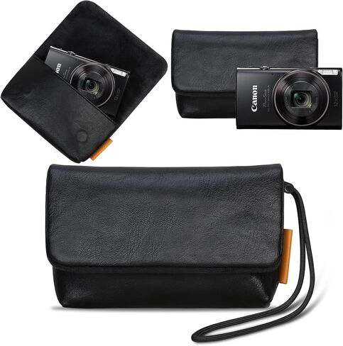 حقيبة كاميرا Lacdo لكاميرا Canon PowerShot ELPH 360/IXY 650/200/185/180/190/350، وكاميرا Sony Cyber-Shot DSC-W830/WX350/WX500/W810/W800 الرقمية، حقيبة سفر واقية من الجلد الناعم، أسود in Kuwait