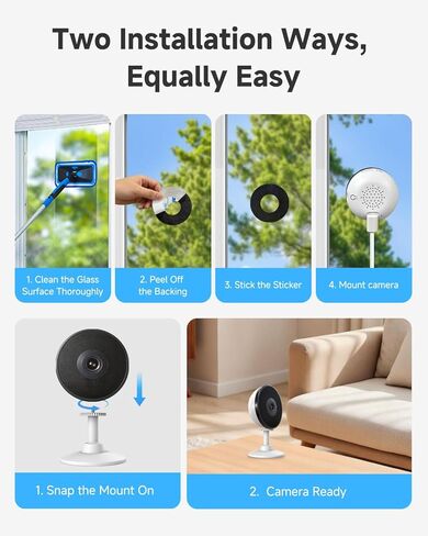 Noorio 2K 4MP Window Camera, 2.4GHz & 5GHz WiFi Indoor Cameras for Home Security with AI Person & Motion Detection, Blacklight Full Color Night Vision, 2-Way Audio, 24/7 Recording, Alexa, Easy Install in Kuwait