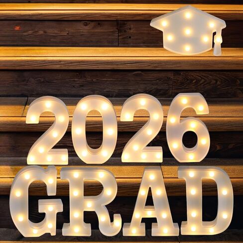 زخارف حفل التخرج 2025-8 LED طور الطويل خفيفة "خريج 2025" و 1 "قبعة دكتور" - ديكور حفل التخرج لكلية مدرسة مرحلة ما قبل المدرسة في مرحلة ما قبل المدرسة in Saudi Arabia