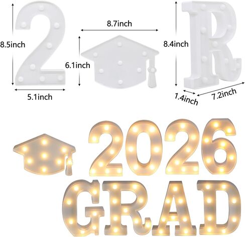 زخارف حفل التخرج 2025-8 LED طور الطويل خفيفة "خريج 2025" و 1 "قبعة دكتور" - ديكور حفل التخرج لكلية مدرسة مرحلة ما قبل المدرسة في مرحلة ما قبل المدرسة in Saudi Arabia