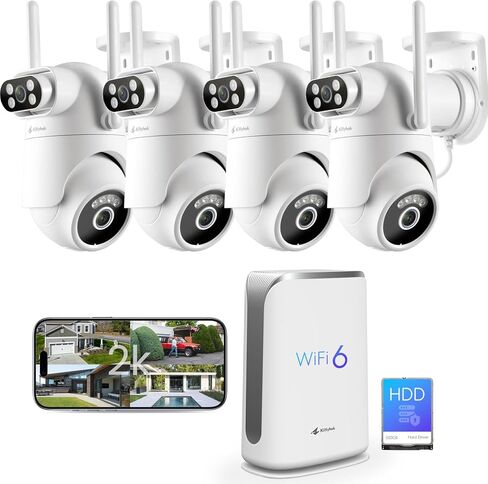 Kittyhok Dual Lens 2K Wireless Security Camera Outdoor, 2.4/5GHz WiFi, 360° PTZ, Auto Tracking, Motion Detection, Night Vision, 2-Way Audio, 24/7 Record in Saudi Arabia