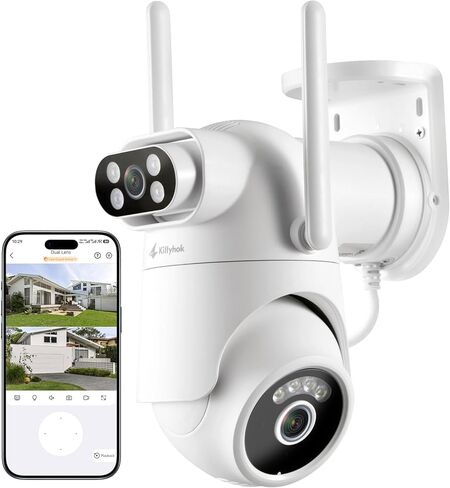 Kittyhok Dual Lens 2K Wireless Security Camera Outdoor, 2.4/5GHz WiFi, 360° PTZ, Auto Tracking, Motion Detection, Night Vision, 2-Way Audio, 24/7 Record in Saudi Arabia