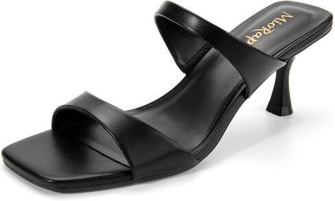 Kitten Heels for Women Square Open Toe Heeled Sandals Fashion Comfort Wedding Dressy Two Strappy Slip On Mules Shoes in Saudi Arabia