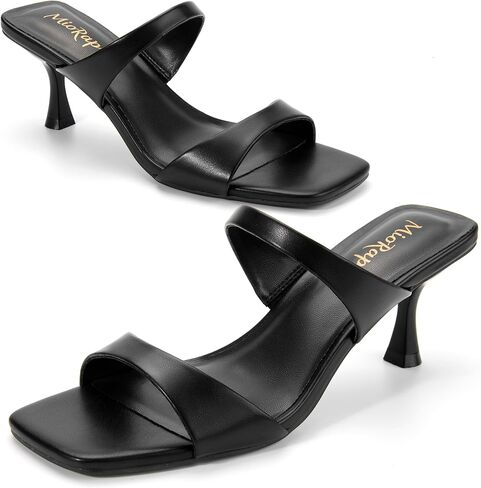 Kitten Heels for Women Square Open Toe Heeled Sandals Fashion Comfort Wedding Dressy Two Strappy Slip On Mules Shoes in Saudi Arabia