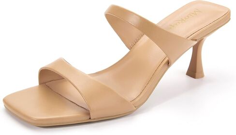 Kitten Heels for Women Square Open Toe Heeled Sandals Fashion Comfort Wedding Dressy Two Strappy Slip On Mules Shoes in Saudi Arabia