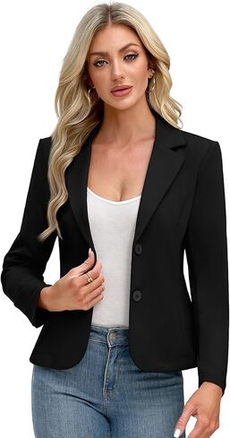 ELLEVEN Women’s Work Knit Blazer, Stretch Slim Fit Half-Lined Lightweight Suit Notched Lapel Jacket in Saudi Arabia