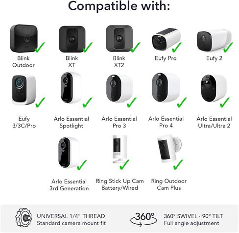 حامل كاميرا أمان عالمي من Wasserstein متوافق مع Blink Outdoor/XT/XT2، كاميرا Ring Outdoor Cam Plus/Stick Up Cam، Arlo Essential Spotlight/Pro 3/4/Ultra/Ultra 2، eufyCam 2/Pro (عبوتان) in Kuwait