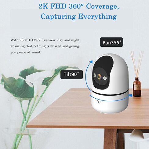 كاميرا داخلية كاميرات 2K لأمن المنزل مع صفارة إنذار وإنذار، كاميرا أمان داخلية WiFi 24/7 للمنزل، الطفل، الحيوانات الأليفة، كشف الحركة، التحدث في اتجاهين، رؤية ليلية ملونة، تخزين بطاقة السحابة وTF in Kuwait