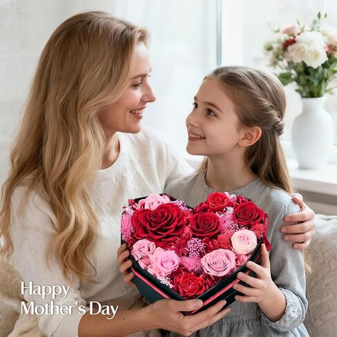 مارتين مول زهور للأبد للتسليم، هدايا لها 10 ورود حقيقية محفوظة في صندوق هدايا عيد الحب لعيد الميلاد للنساء الأم والصديقة والزوجة والجدة والزهور الأبدية الدائمة مع قلادة، أحمر in Kuwait