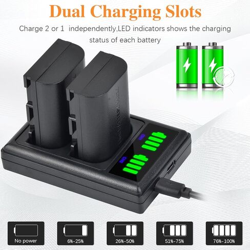 بطارية Pickle Power LP-E6 LP-E6N وشاحن USB مزدوج LED متوافق مع 5D Mark II/III/IV، 5Ds، 5DS R، 6D، 6D Mark II، 7D، 7D Mark II، R، 60D، 70D، 80D، 90D، C700، XC10، XC15 (ليس لـ R6، R6 ii) in Kuwait