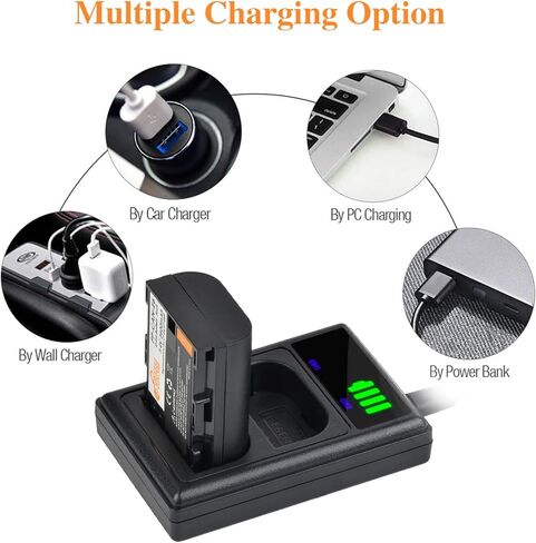بطارية Pickle Power LP-E6 LP-E6N وشاحن USB مزدوج LED متوافق مع 5D Mark II/III/IV، 5Ds، 5DS R، 6D، 6D Mark II، 7D، 7D Mark II، R، 60D، 70D، 80D، 90D، C700، XC10، XC15 (ليس لـ R6، R6 ii) in Kuwait