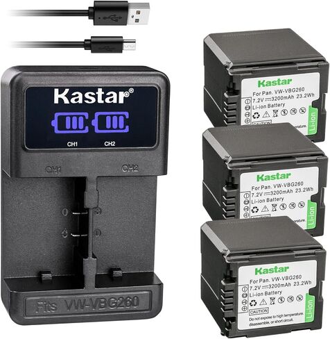 شاحن USB مزدوج Kastar LCD متوافق مع باناسونيك HDC-SD8K، HDC-SD9، HDC-SD9EG-K، HDC-SD9EG-S، HDC-SD9GK، HDC-SD9-8GB، HDC-SD10، HDC-SD10K، HDC-SD20، HDC-SD20K، HDC-SD100 in Kuwait