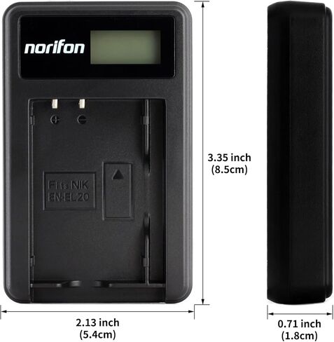 Norifon EN-EL20 LCD USB Charger for Nikon 1 AW1, 1 J1, 1 J2, 1 J3, 1 J4, 1 S1, 1 S2, 1 V3, Coolpix A Camera and More in Kuwait