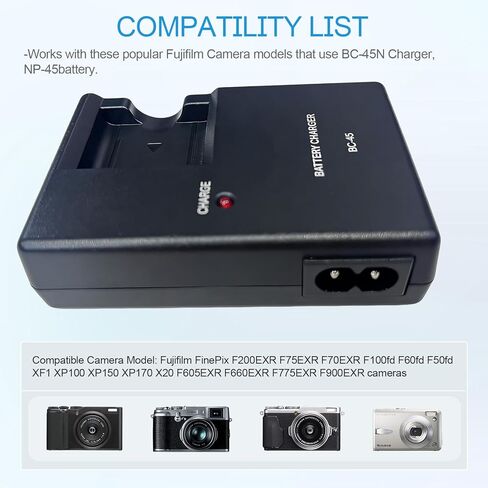 شاحن بطارية BC-45 BC-50 NP-45 NP-50 متوافق مع كاميرا Fujifilm FinePix F200EXR F75EXR F70EXR F100fd F60fd F50fd XF1 XP100 XP150 XP170 X20 F605EXR F660EXR F775EXR F900EXR in Kuwait
