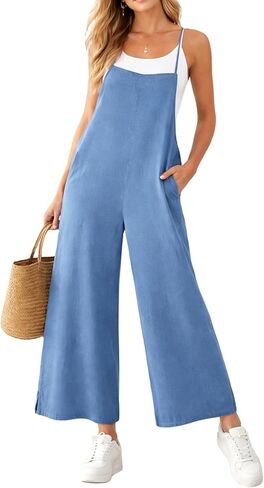 Womens Jumpsuit Casual Loose Fit Adjustable Strap Wide Leg Summer Overalls with Pockets in Saudi Arabia