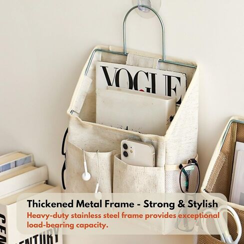 Wall Hanging Organizer with Stainless Steel Frame, Wall Hanging Storage Bags, Hanging Pocket, Waterproof Multi-Pocket Storage Hanging Holder for Home, Office, Kitchen, Bathroom (Jute Style) in Saudi Arabia