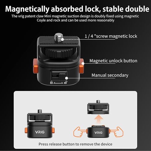 VRIG AC12 محول تركيب مغناطيسي سريع التحرير مع خيط لولبي 1/4 بوصة لـ Insta360 X5/X4/X3، جيب DJI OSMO 4/3، Xtra Muse، فتحة لولبية 1/4 بوصة لحامل ثلاثي القوائم، Monopod، عصا سيلفي in Kuwait