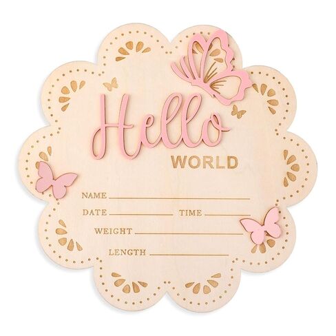 لافتة إعلان لحديثي الولادة، 15.5 سم/6.1 بوصة، لافتة خشبية Hello World، لوحات ترحيب بالمولود، لوحات اسم الطفل لحديثي الولادة، دعائم صور لحضانة المستشفى (وردي) in Kuwait