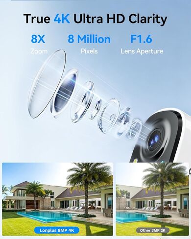 كاميرات مراقبة LongPlus 8MP لاسلكية خارجية: كاميرا أمان تعمل ببطارية 4K، كاميرا خارجية تدعم 2.4G/5 جيجا هرتز WiFi، تسجيل 24/7، رؤية ليلية ملونة، كشف الحركة AI، تخزين SD/Cloud in Kuwait