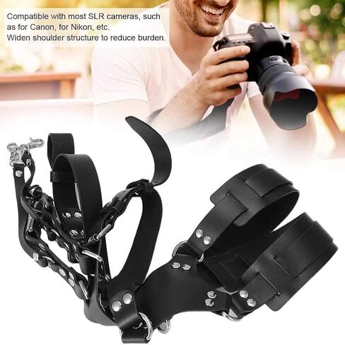 Double Camera Harness, Adjustable Dual Shoulder Leather Camera Strap for Photographers Photography Accessories in Saudi Arabia