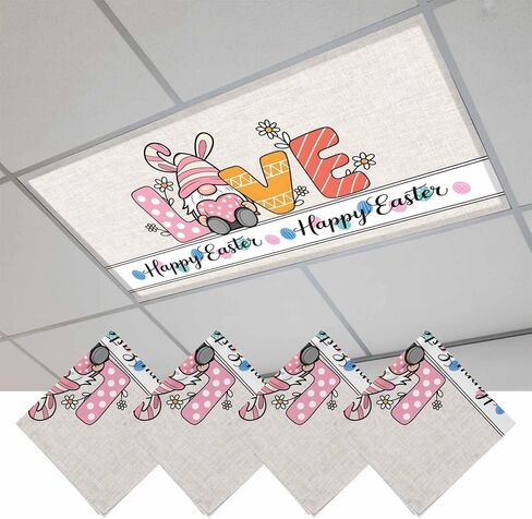 Happy Easter Magnetic Fluorescent Light Covers for Ceiling Lights 2x4 Ft, Spring Gnomes Rabbits Eggs Love Flowers Pink Office Classroom Kitchen Drop Ceiling Light Covers Filters Shade Panel 3 Packs in Kuwait
