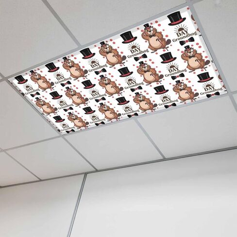 Happy Groundhog Day Magnetic Fluorescent Light Covers for Ceiling Lights 2x4 Ft, Vintage Cartoon Black Hat Groundhog Office Classroom Kitchen Drop Ceiling Light Covers Filters Shade Panel 2 Packs in Saudi Arabia