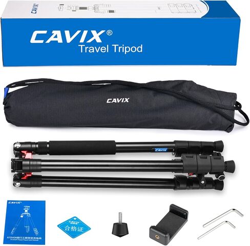 حامل ثلاثي من الألومنيوم مقاس 78.7 بوصة/200 سم من CAVIX، حامل ثلاثي القوائم ومونوبود للسفر 2 في 1، خفيف الوزن قابل للطي بأربعة أقسام مع رأس كروي 360 درجة ولوحة سريعة التحرير، سعة تحميل 22 رطلًا لكاميرا الفيديو DSLR in Kuwait