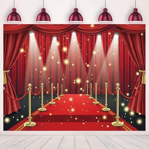 7x5FT Red Carpet Stage Photo Backdrop Award Ceremony Stars Glitter Fashion Show Photography Background VIP Party Movie Night Prom Graduation Wedding Decor Supplies Props Banner in Saudi Arabia