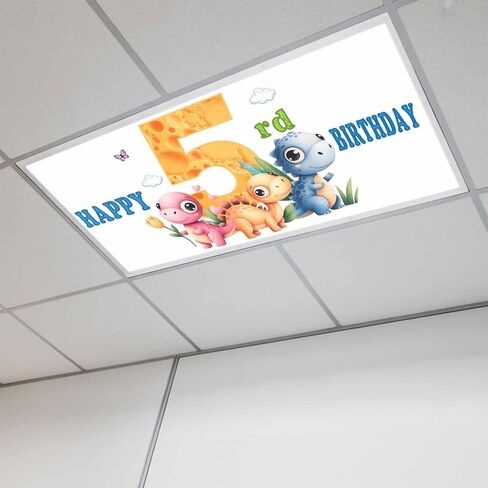 Happy 5rd Birthday Magnetic Fluorescent Light Covers for Ceiling Lights 2x4 Ft, Cartoon Cute Pink Yellow Blue Dinosaurs Floral Classroom Kitchen Drop Ceiling Light Covers Filters Shade Panel 1 Pack in Saudi Arabia
