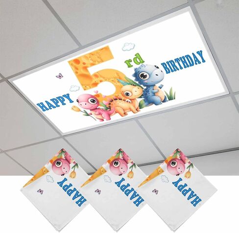 Happy 5rd Birthday Magnetic Fluorescent Light Covers for Ceiling Lights 2x4 Ft, Cartoon Cute Pink Yellow Blue Dinosaurs Floral Classroom Kitchen Drop Ceiling Light Covers Filters Shade Panel 1 Pack in Kuwait