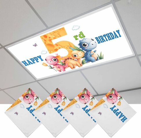 Happy 5rd Birthday Magnetic Fluorescent Light Covers for Ceiling Lights 2x4 Ft, Cartoon Cute Pink Yellow Blue Dinosaurs Floral Classroom Kitchen Drop Ceiling Light Covers Filters Shade Panel 1 Pack in Saudi Arabia