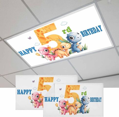Happy 5rd Birthday Magnetic Fluorescent Light Covers for Ceiling Lights 2x4 Ft, Cartoon Cute Pink Yellow Blue Dinosaurs Floral Classroom Kitchen Drop Ceiling Light Covers Filters Shade Panel 1 Pack in Saudi Arabia