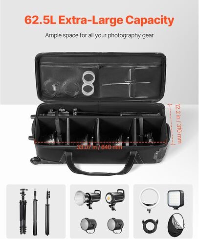 حقيبة عربة معدات استوديو Happybuy، 35.83 × 11.81 × 14 بوصة / 91 × 30 × 35.5 سم، حقيبة كاميرا دوارة in Kuwait