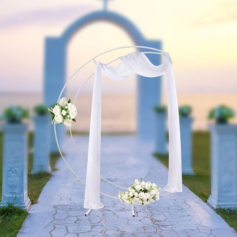 حامل قوس زفاف على شكل هلال معدني أبيض بطول 7 أقدام، إطار بالون منحني على شكل زهرة in Kuwait