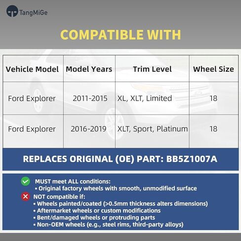 جلود Tangmige ذات 4 عبوات متوافقة مع فورد إكسبلورر 2011-2019 ، 18 بوصة 18 "، غطاء عجلة Hubcap (اللون الأسود) in Saudi Arabia