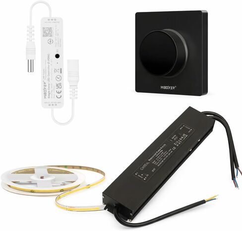 Remote Kit MLR1 Mini Single Color LED Controller & K1 Black Rotating Panel Remote Bundle (24V 400W IP67 LED Driver + 24V COB LED Strip 480LED/m CRI90 4000K Natural White) in Kuwait