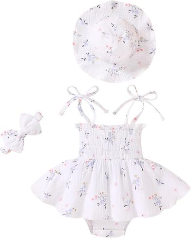 Happy Town Baby Girl Clothes Toddler Summer Sleeveless Romper Dress with Headband and Hat Cute Infant Jumpsuit Outfits in Saudi Arabia