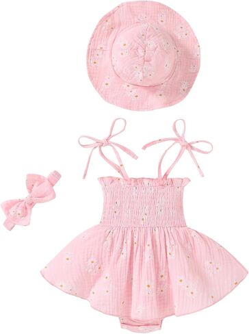 Happy Town Baby Girl Clothes Toddler Summer Sleeveless Romper Dress with Headband and Hat Cute Infant Jumpsuit Outfits in Saudi Arabia