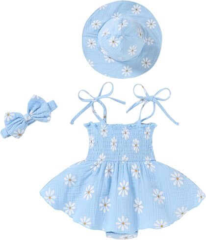 Happy Town Baby Girl Clothes Toddler Summer Sleeveless Romper Dress with Headband and Hat Cute Infant Jumpsuit Outfits in Saudi Arabia