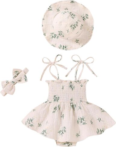 Happy Town Baby Girl Clothes Toddler Summer Sleeveless Romper Dress with Headband and Hat Cute Infant Jumpsuit Outfits in Saudi Arabia