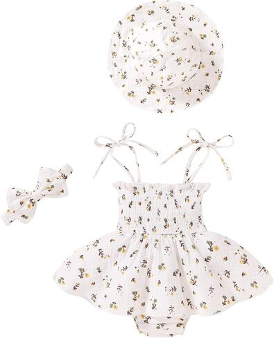 Happy Town Baby Girl Clothes Toddler Summer Sleeveless Romper Dress with Headband and Hat Cute Infant Jumpsuit Outfits in Saudi Arabia