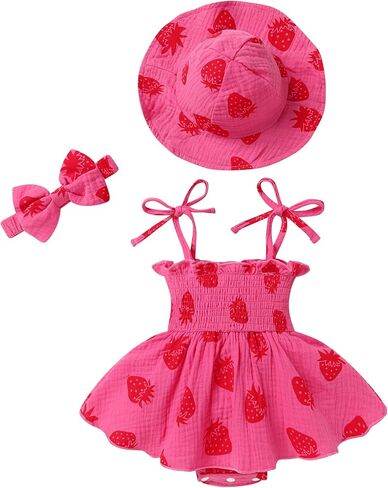 Happy Town Baby Girl Clothes Toddler Summer Sleeveless Romper Dress with Headband and Hat Cute Infant Jumpsuit Outfits in Saudi Arabia