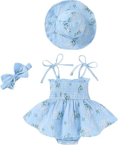 Happy Town Baby Girl Clothes Toddler Summer Sleeveless Romper Dress with Headband and Hat Cute Infant Jumpsuit Outfits in Saudi Arabia
