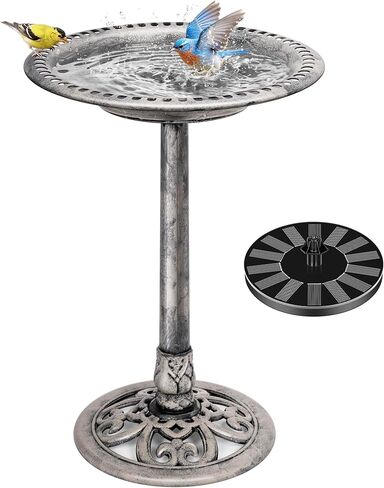 VIVOHOME Polyresin Antique Outdoor Blue Garden Bird Bath and Solar Powered Round Pond Fountain Combo Set in Kuwait