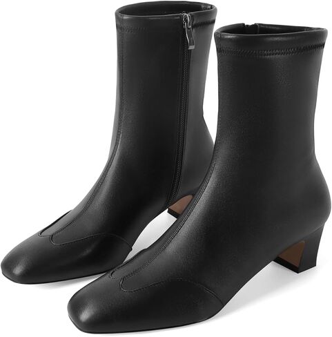 SOVANYOU Women's Ankle Boots Dressy Square Toe Chunky Low Heel Booties with Side Zipper Leather Short Boots for Office Casual Outfit in Saudi Arabia