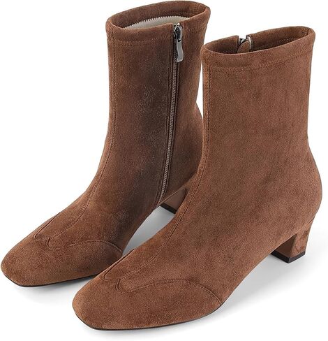 SOVANYOU Women's Ankle Boots Dressy Square Toe Chunky Low Heel Booties with Side Zipper Leather Short Boots for Office Casual Outfit in Saudi Arabia