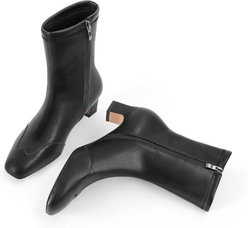 SOVANYOU Women's Ankle Boots Dressy Square Toe Chunky Low Heel Booties with Side Zipper Leather Short Boots for Office Casual Outfit in Saudi Arabia