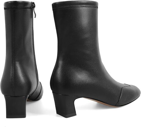 SOVANYOU Women's Ankle Boots Dressy Square Toe Chunky Low Heel Booties with Side Zipper Leather Short Boots for Office Casual Outfit in Saudi Arabia